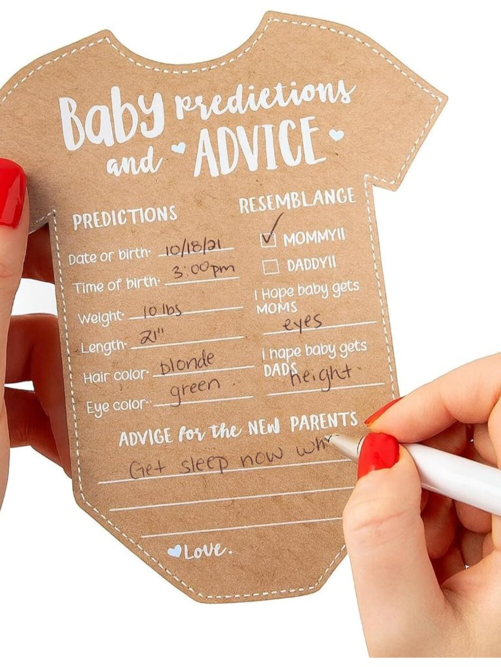 Baby Predictions for Baby Shower Advice Cards - 50-Count Onesie Shaped Baby Show